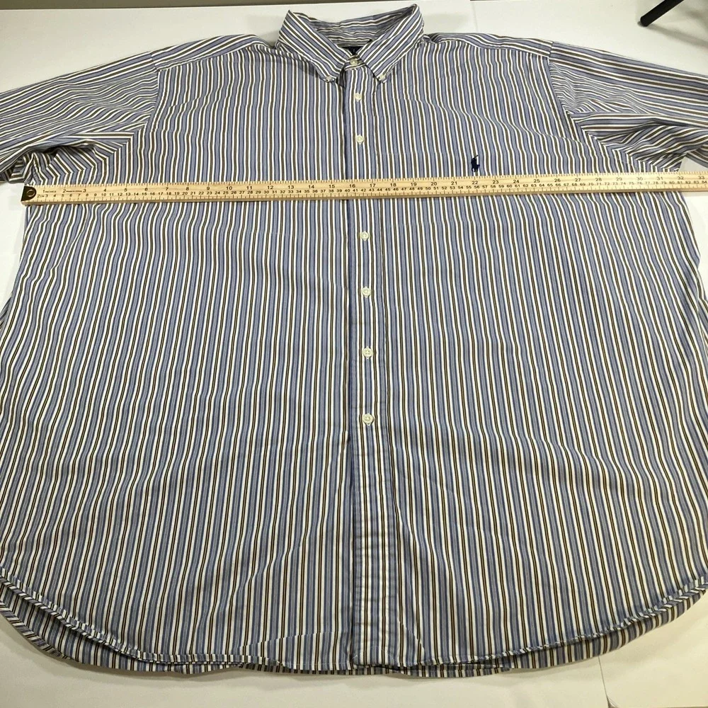 Polo Ralph Lauren Shirt Mens 3XLT‎ Tall Blue Yellow Stripe Button Down *Flaws
